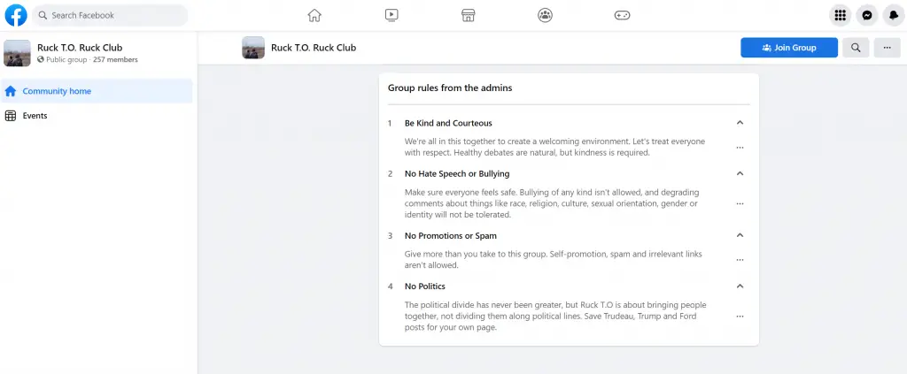 Example of a ruck clubs guidelines and rules.