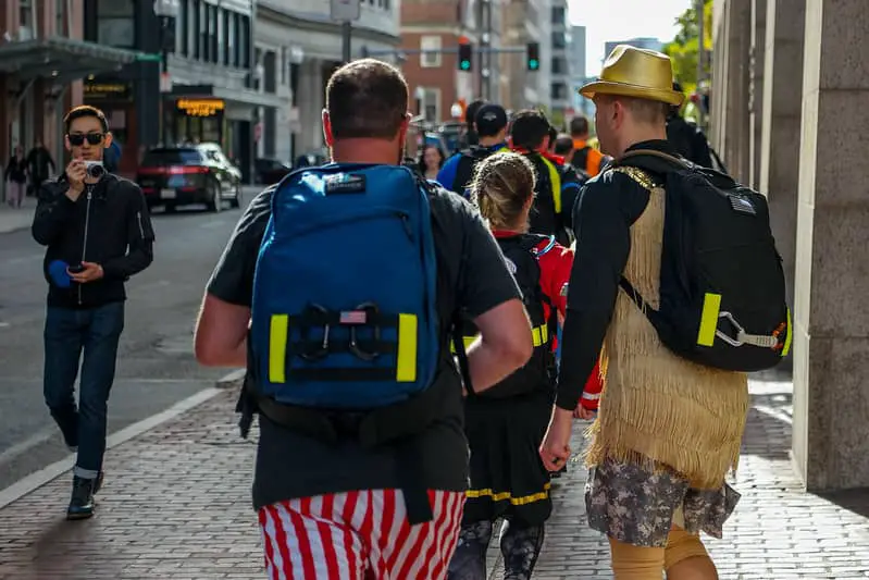 group of people rucking