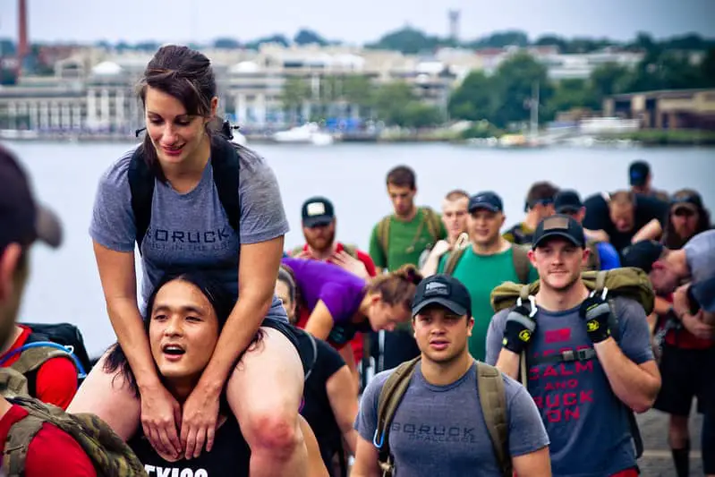Group of people rucking during a GORUCK event